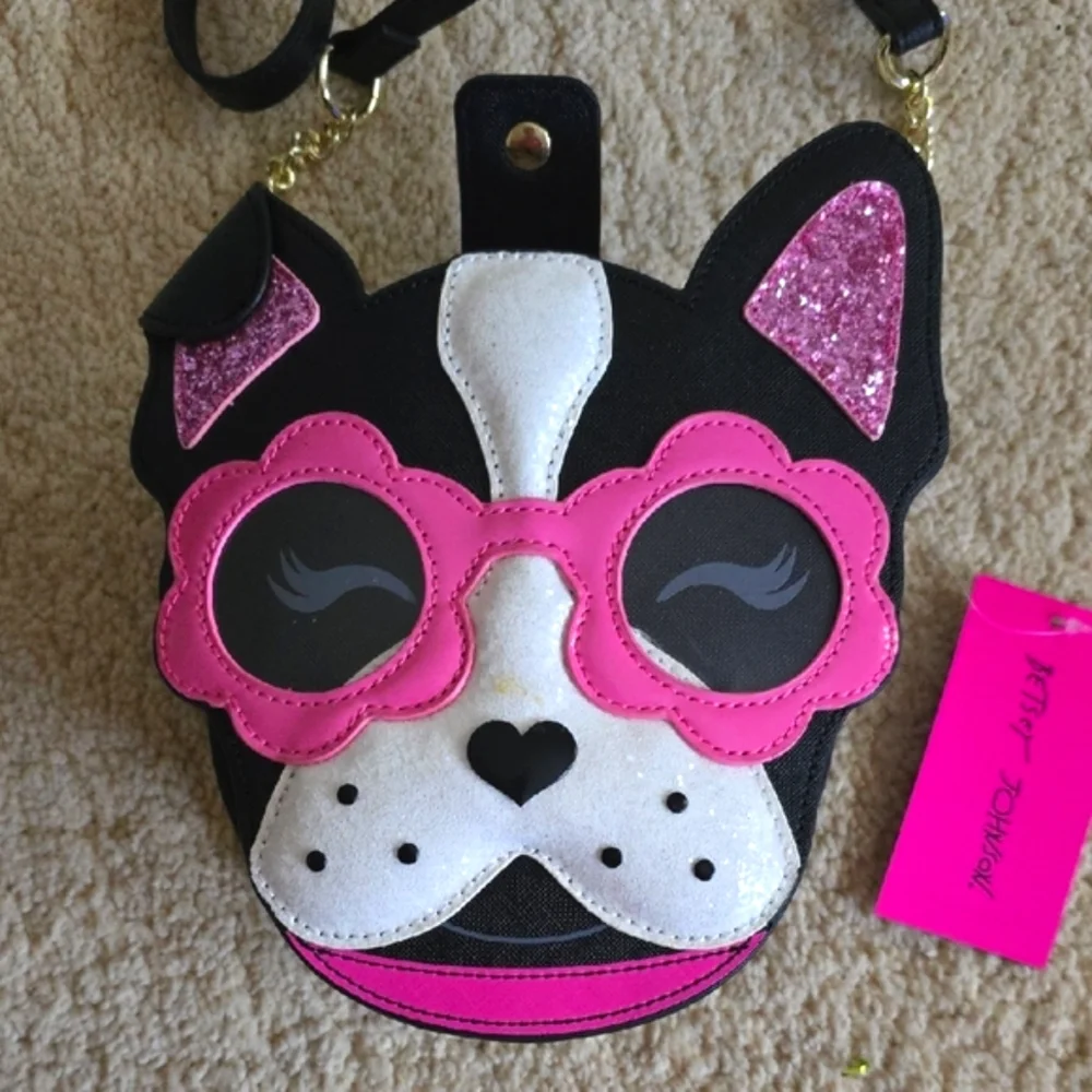 NWT: BETSEY JOHNSON XOXO PUP Crossbody Bag - Black, White, Pink - Picture 3 of 9